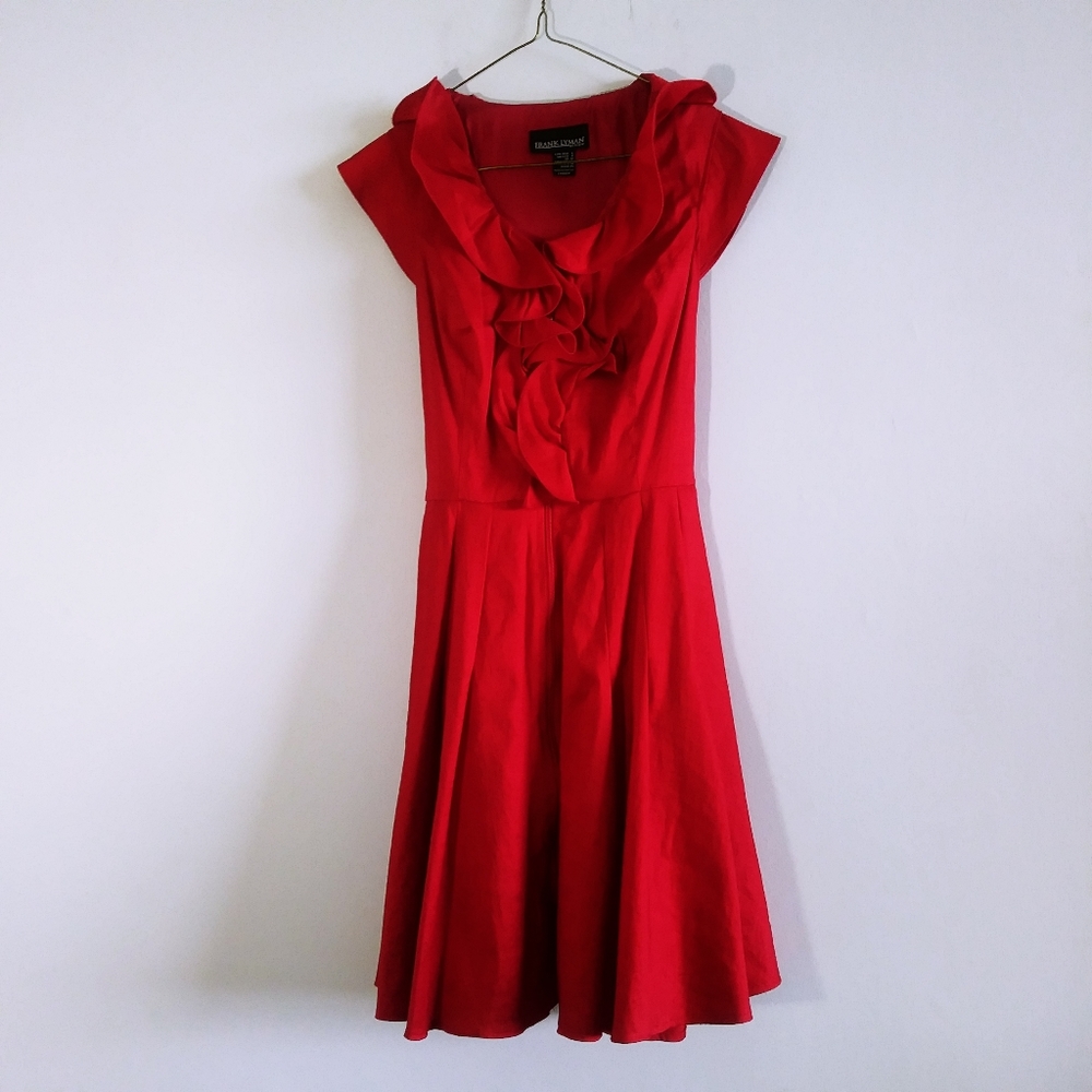 Frank Lynman Red Dress with Cap Sleeves Size 8